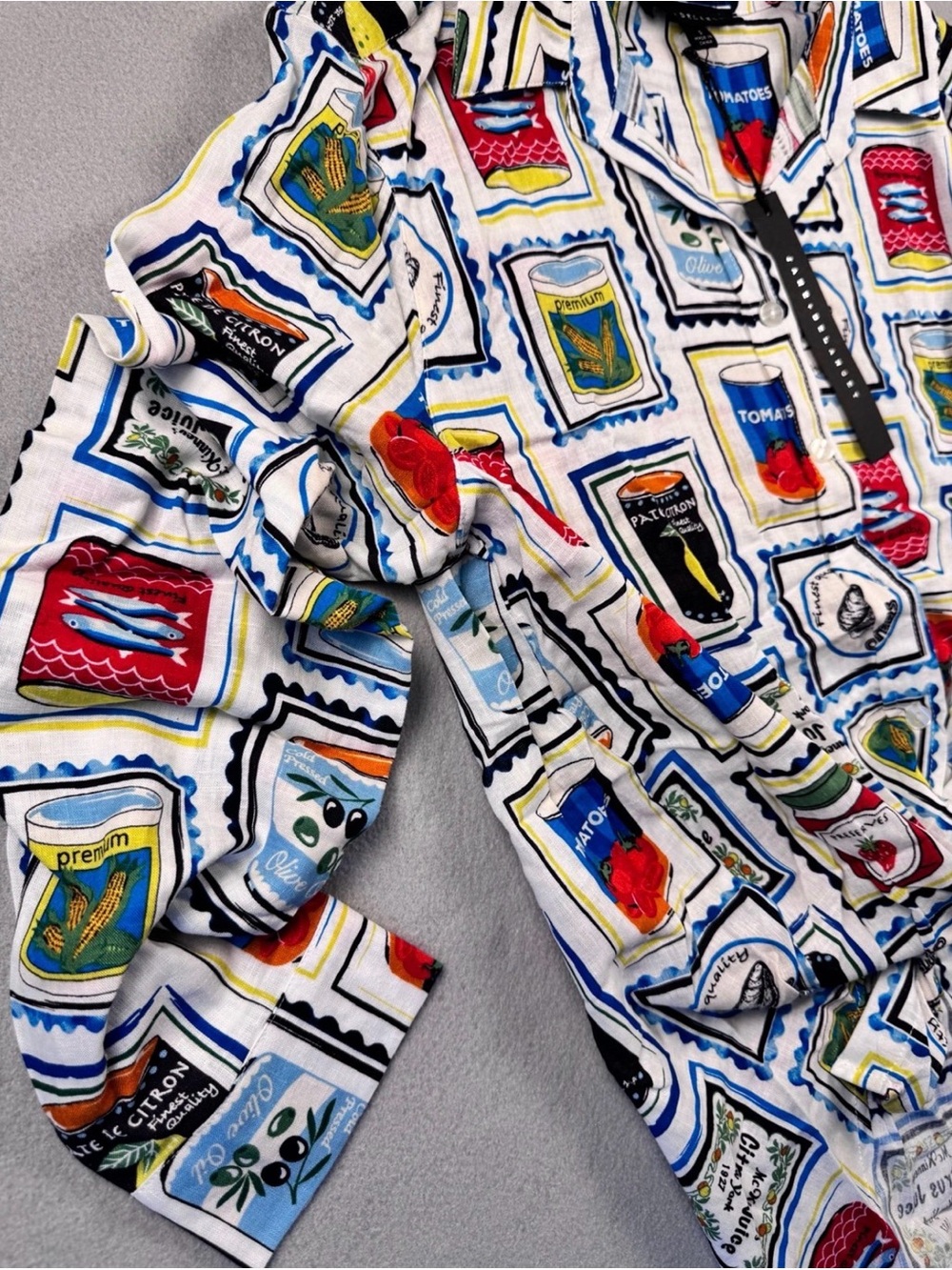 Button Front Shirt with Colorful Can & Stamp Print - Picture 3 of 3